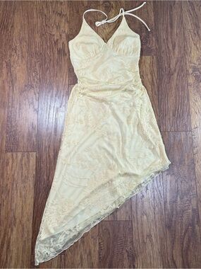 Rhapsody Pale Yellow Lace Asymmetrical Slip Dress Fairycore Cottagevcore SZ M